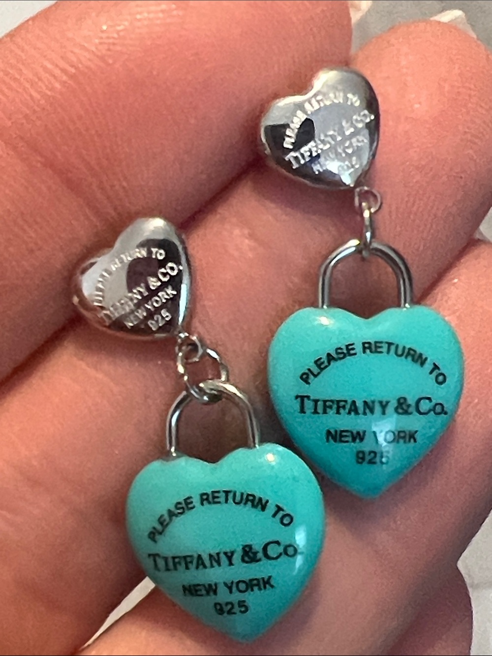 Turquoise Blue Heart Padlock Dangle Earrings